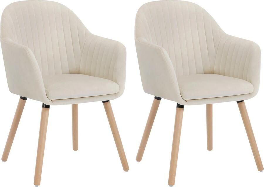 SteeFly Set van 2 creamwitte eetkamerstoelen Zithoogte 44cm Anti-slip Zachte zitting Moderne uitstraling Voor elk interieur