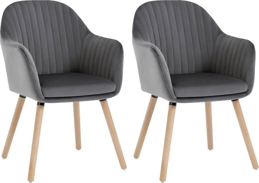 SteeFly Set van 2 donkergrijze eetkamerstoelen Zithoogte 44cm Anti-slip Zachte zitting Moderne uitstraling Voor elk interieur