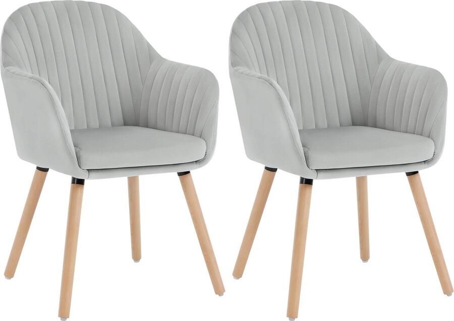SteeFly Set van 2 lichtgrijze eetkamerstoelen Zithoogte 44cm Anti-slip Zachte zitting Moderne uitstraling Voor elk interieur