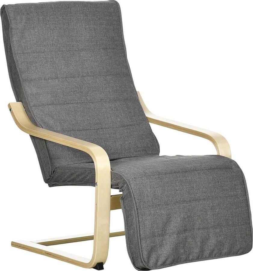 SteeFly Stoel Fauteuil Relaxstoel Met Verstelbare Voetensteun (5 Standen) 66 5X94X100 Cm Stevig Structuur Grijs