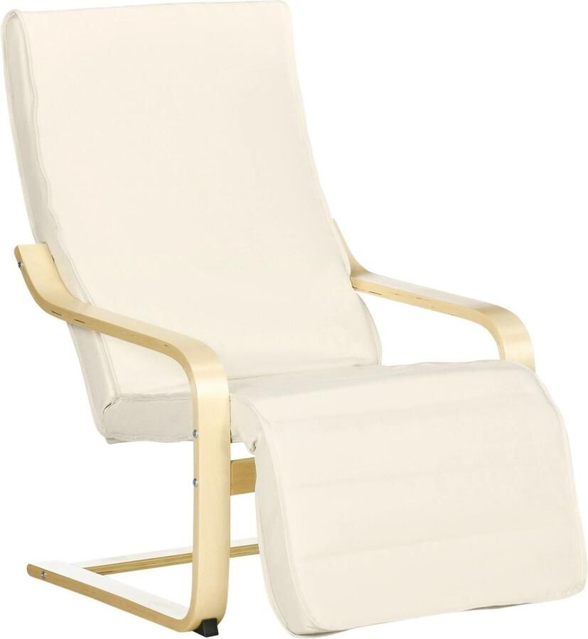 SteeFly Stoel Fauteuil Relaxstoel Met Verstelbare Voetensteun (5 Standen) 66 5X94X100 Cm Stevig Structuur Off-white