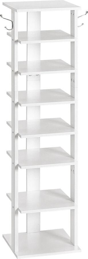 SteeFly Verticaal schoenenrek 8-laags schoenenopbergorganisator Met 2 haken Ruimtebesparend 28X28X113cm Wit