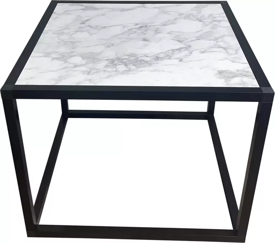 Steel-Line Onderstel kerstboom Bijzettafel Marmer Salontafel Blok Tafel Industrieel Handgemaakt Nederlands Marmer met Staal look 50x50x40cm