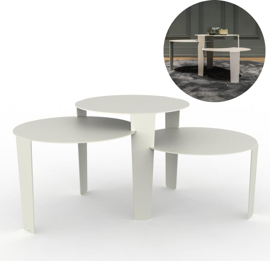 Steelful Salontafel Rond Salontafel Set Bijzettafel Set Van Drie Wit