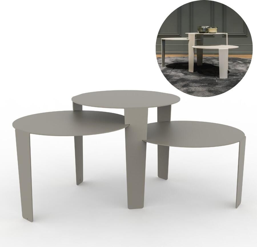 Steelful Salontafel Rond Salontafel Set Bijzettafel Set Van Drie Zijde Grijs