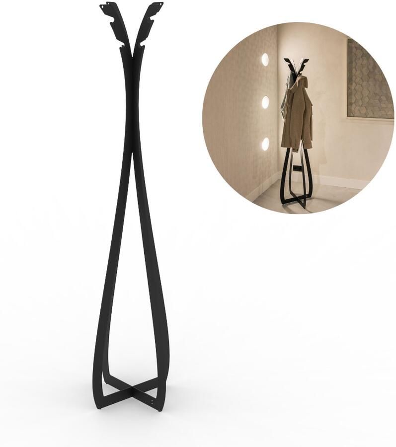 Steelful Staande Kapstok Staand Staande Kapstok Zwart Luxe Nederlands Design Garderoberek Zwart 175 cm 8 Haken