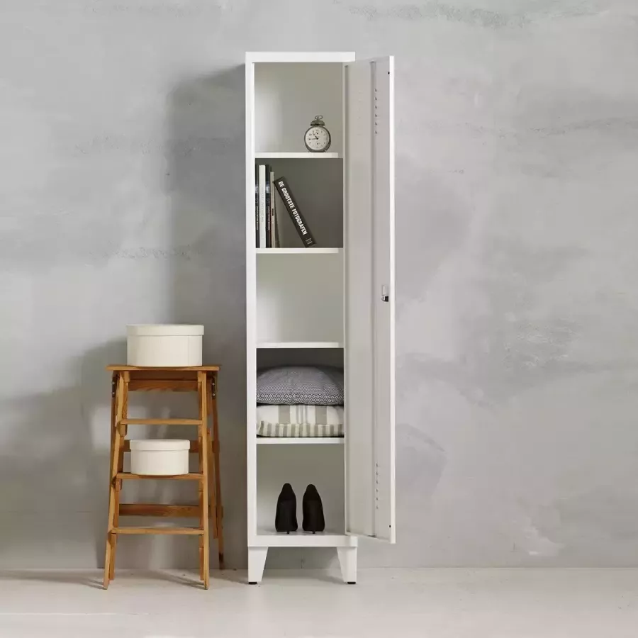 Steelux Lockerkast metaal I Locker kledingkast I Met 4 legplanken I Wit I Vintage retro industrieel I 194x40x50 cm I VLS-101 I