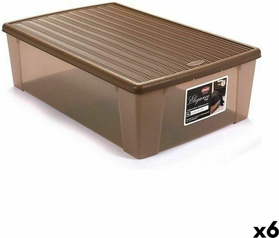 Stefanplast Opbergbak met Deksel Elegance Beige Plastic 38 5 x 17 x 59 5 cm (6 Stuks)