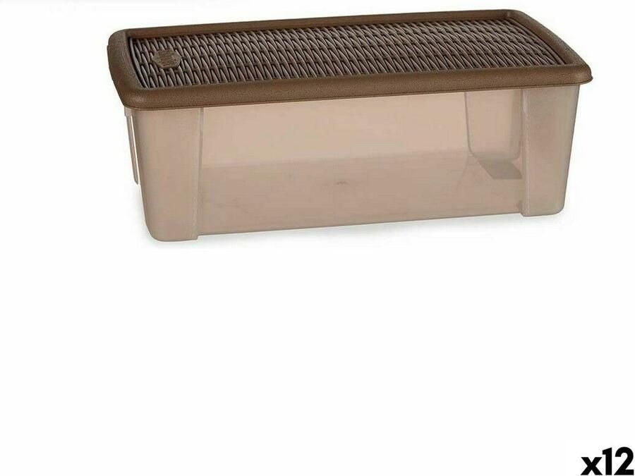 Stefanplast Opbergbak met Deksel Elegance Beige Plastic 5 L 19 5 x 11 5 x 33 cm (12 Stuks)