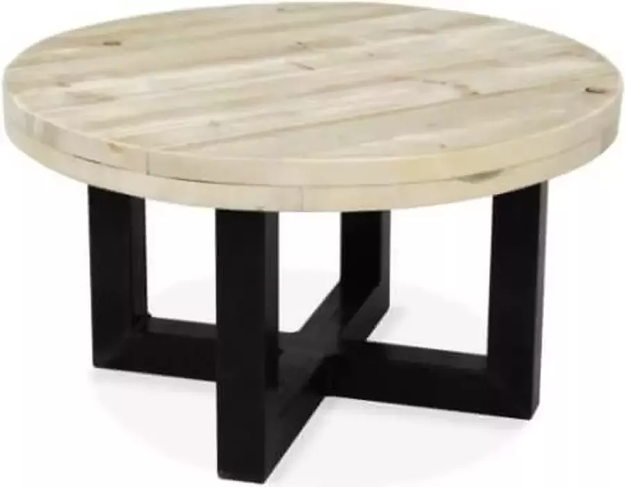 Steigerhout en Salontafel rond ijzer onderstel doorsnede 60 cm oud