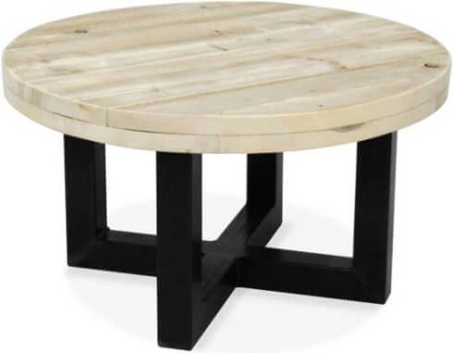Steigerhout en Salontafel rond ijzer onderstel doorsnede 60 cm oud