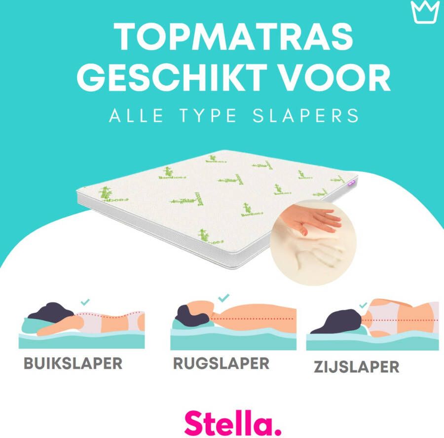 Stella Matras Topdekmatras topper traagschuim Nasa -Visco 160x200 12 CM Luxe Bamboo Eco hoes Afritsbaar