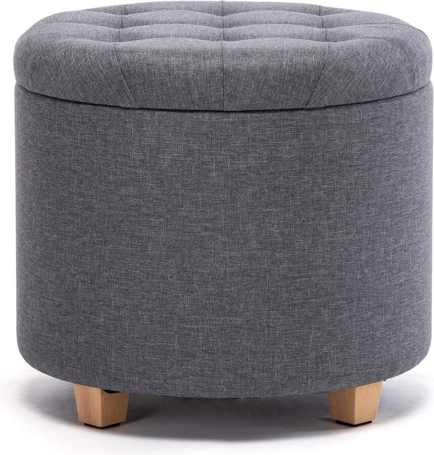 45 cm ronde linnen Ottomaanse opbergkruk met gewatteerde zitting voetenbank poef stoel met deksel (Lava)