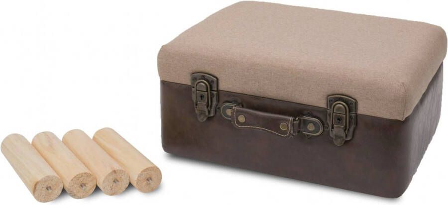 Stellar Vintage kruk met opbergruimte van hout 40 x 30 x 40 cm bruin klassiek Voetenbankje Kruk met opbergruimte - Foto 2