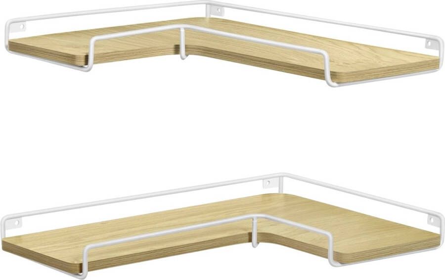Stellar Zwevende Planken Set van 2 L-vormige hoekplanken voor muur Hoekplank Voor woonkamer slaapkamer of keuken Natuurlijk eiken en wit (Cloud White) Wandplank Planken voor aan de muur Fotolijstplank Boekenplank