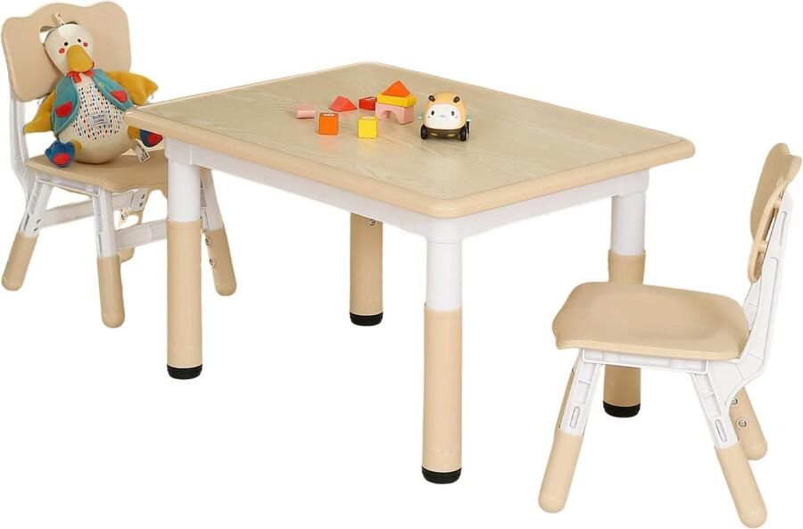 Stena Kindertafel met Stoeltjes Hout Plastic Speeltafel en 2 Stoelen Verstelbaar Activiteiten Tafel voor Kinderen Peuter Kleuter Tekentafel