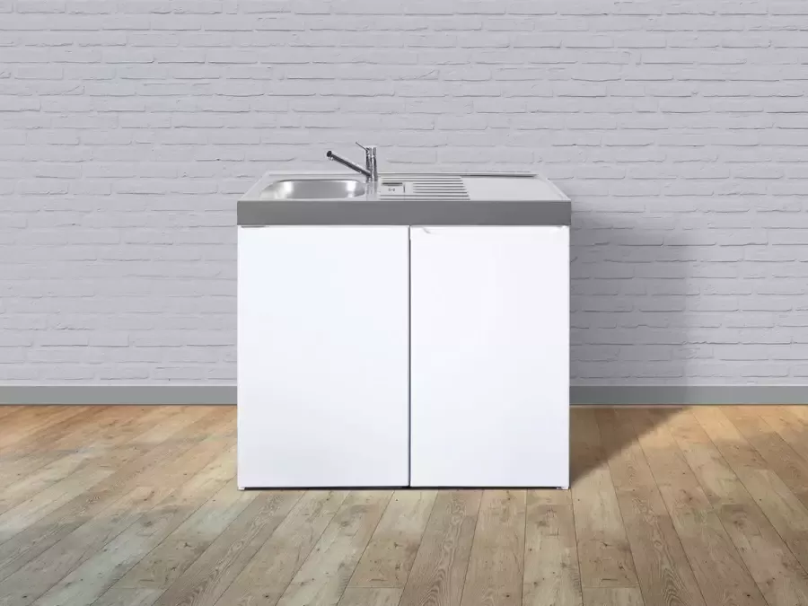 Stengel Minikeuken BeNeLux Minikeuken BeNeLux EASYLINE 100 volledig in metaal voorgemonteerd geleverd koelkast rechts