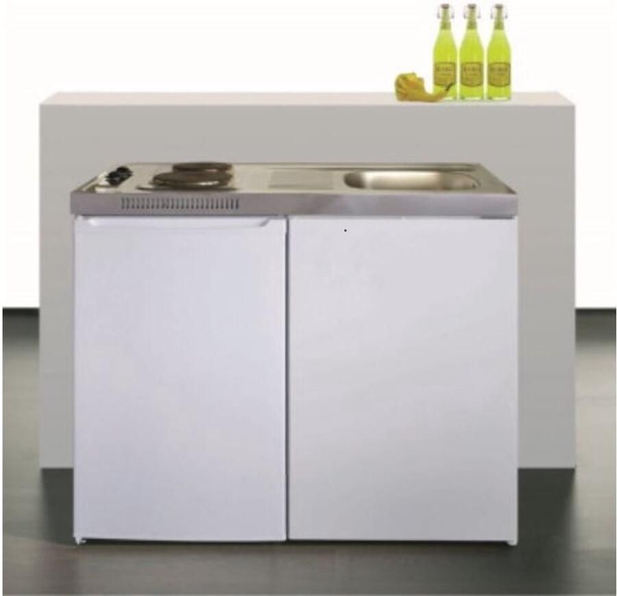 Stengel Minikeuken BeNeLux Minikeuken BeNeLux NOODKEUKEN 100 cm koelkast & kookplaat LINKS compleet voorgemonteerd geleverd in metaal