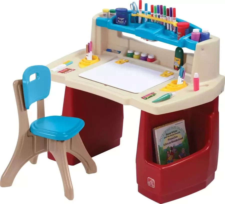 Step2 Deluxe Art Master Bureau met stoel voor kinderen Creatieve Kinder Werkplek Kinderbureau met Verlichting Creativiteitstafel met opbergruimte Activiteitentafel