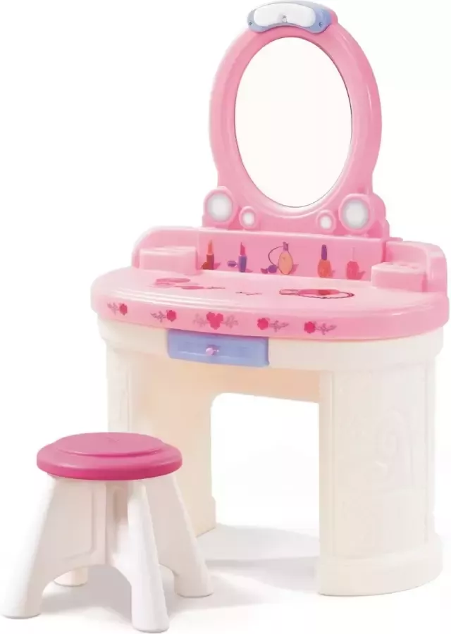 Step2 Fantasy Vanity Kaptafel in Roze Schminktafel van kunststof voor kinderen Make up tafel met spiegel en krukje