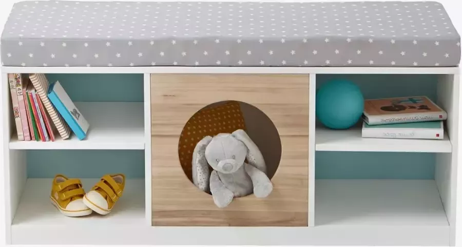 StepStone 2-in-1 Opbergmeubel met Bankje Wit Hout Kinderboekenrek & Speelgoedrek L 110 x H 52 x D 40 cm Wit Boekenkast voor kinderen Bookcase -Boekenplank Kinderkamerkast Speelgoedrek Opbergrek Organizer Speelgoedkast Boekenrek