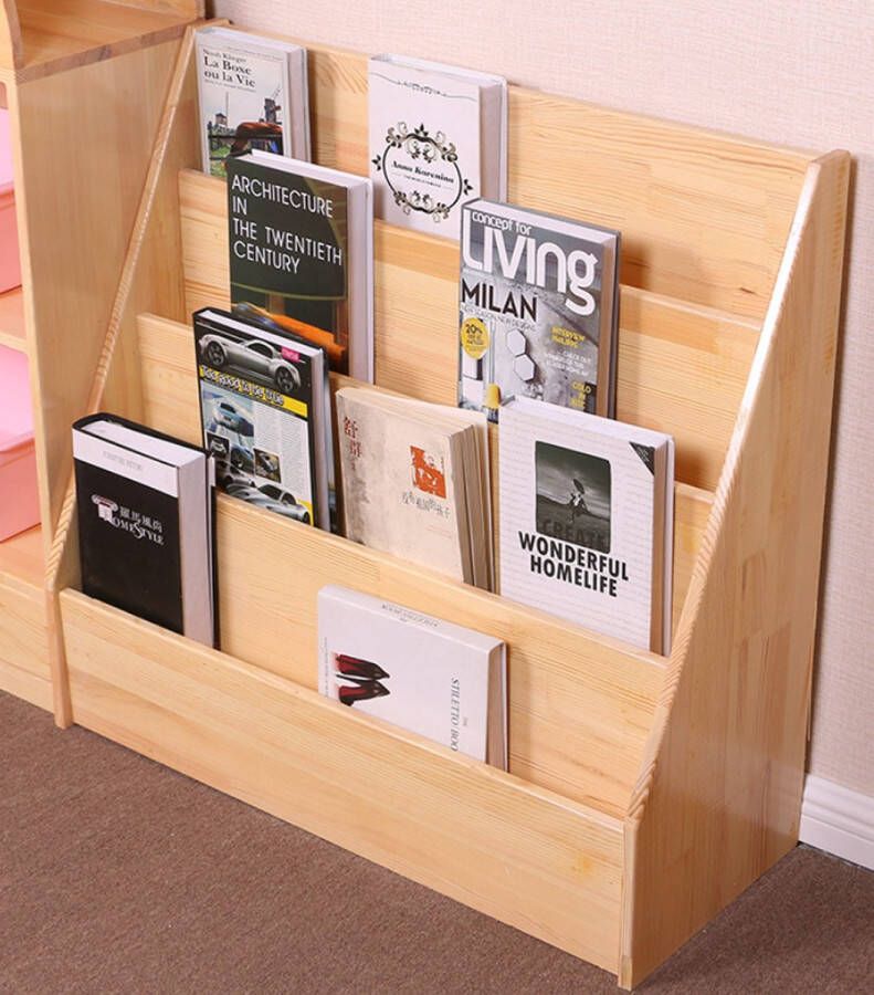 WonderWild 【100% Massief Houten】Multifunctionele Kinderboekenrek 4-laags W80 x D33 xH 80 Opbergkast Solide houten boekenkast voor kinderen Boekenplank Boekenopslag Opbergruimte Speelgoed Opbergrek Kinderkamer Kast Organizer Speelgoedrek