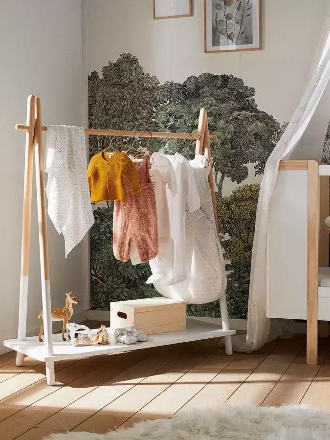 StepStone Klerenstandaard Naturel Wit L100 x H115 x B40 cm Wit Hout Kapstok Kleiderhaken Kinderen Kinderenkamer
