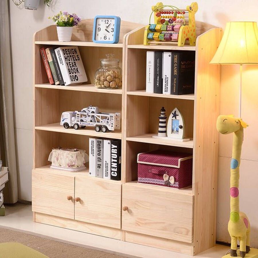 StepStone Massief Hout Kinderboekenrek Speelgoedrek B106cm×H85cm×D30cm Primaire Kleuren Boekenkast voor kinderen Bookcase Boekenplank Kinderkamerkast Speelgoedrek Opbergrek Organizer Speelgoedkast Boekenrek