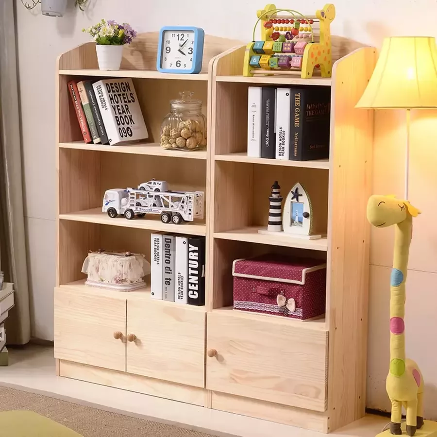 StepStone Massief Hout Kinderboekenrek Speelgoedrek met Deuren B60cm×H120cm×D24cm Primaire Kleuren Boekenkast voor kinderen Bookcase -Boekenplank Kinderkamerkast Speelgoedrek Opbergrek Organizer Speelgoedkast Boekenrek