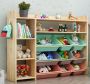 WonderWild Massief houten 5-laags Kast L114 x H105 x B30 cm met 9 Opslagbakken & Boekenplank & extra Boekenkast Opbergkast Speelgoedrek Opbergrek Speelgoedboxen Opbergmeubel Kast voor kinderkamer Kinderkast Speelgoedkast - Thumbnail 1