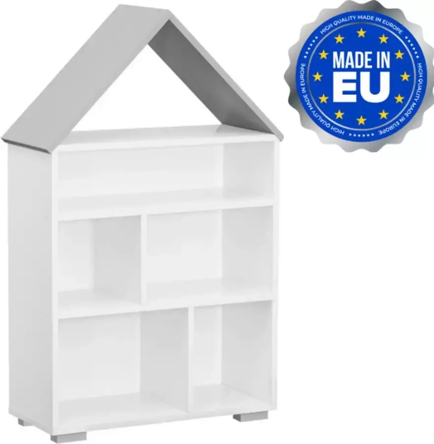 WonderWild 【 Made in EU】Kinderkamer Boekenkast Wit Grijs 117 x 83 x 30 cm (h x b x d) Solide afwerking Materiaaldikte 18 mm Boekenkast Kinderen & Speelgoed Opberg Kinderboekenrek Opbergkast Boekenplank Kinderkamer Kast Opbergrek