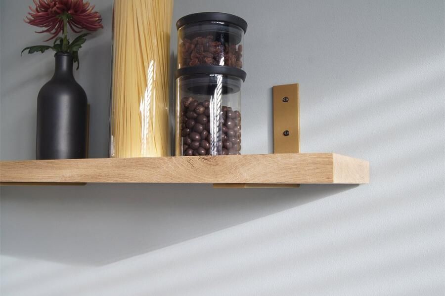 Sterkstael Vesta industriële plankdrager – geschikt voor een plank van 19 tot 25cm – kleur GOUD muurbeugel – wandsteun – wandplank houder schap drager – incl. bevestigingsmateriaal 1 stuk poedercoating – staal - Foto 2