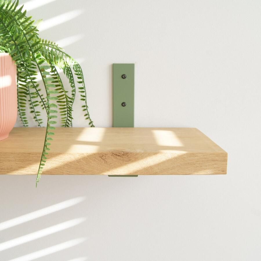 Sterkstael Vesta industriële plankdrager – geschikt voor een plank van 19 tot 25cm – Salie Groen kleur groen muurbeugel – wandsteun – wandplank houder schapdrager – incl. bevestigingsmateriaal 1 stuk poedercoating – staal