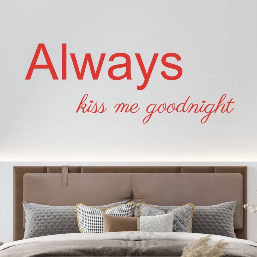 stickerheld Muursticker Always kiss me goodnight Slaapkamer Liefde Boven je bed Engelse Teksten Mat Paars 27.5x71.9cm