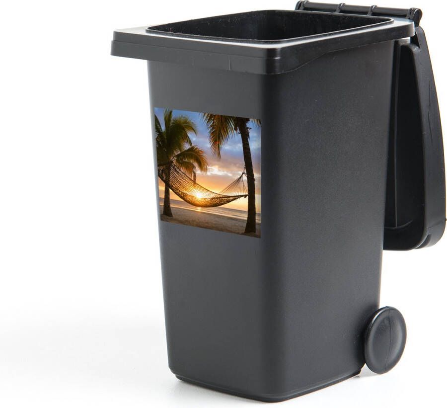 StickerSnake Container sticker Zonsondergang Hangmat Palmboom 40x40 cm Kliko sticker