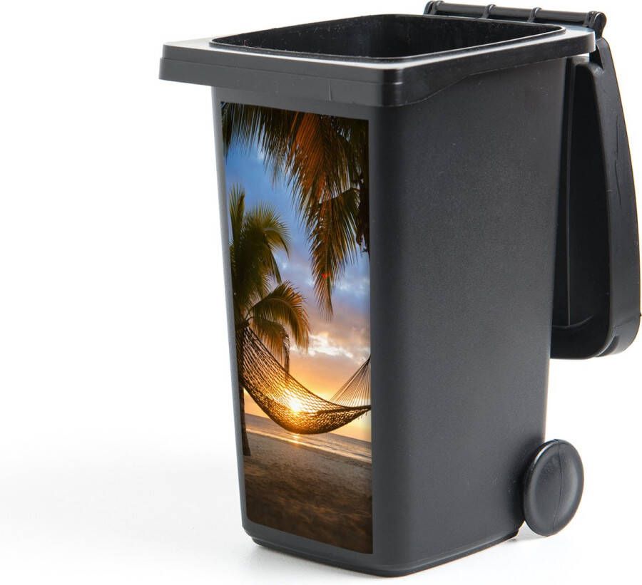 StickerSnake Container sticker Zonsondergang Hangmat Palmboom 44x98 cm Kliko sticker