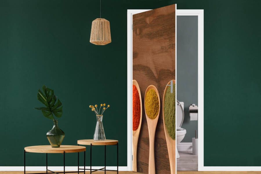StickerSnake Deursticker Pollepel Kruiden Eten Specerijen Tafel 90x215 cm Deurposter