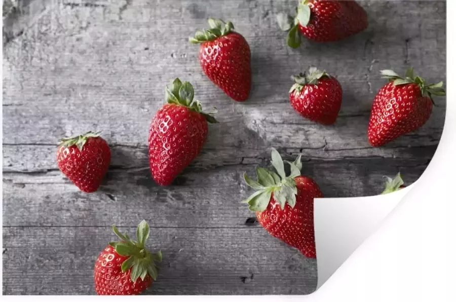 StickerSnake Muurstickers Sticker Folie Aardbei Tafel Hout 30x20 cm Plakfolie Muurstickers Kinderkamer Zelfklevend Behang Zelfklevend behangpapier Stickerfolie