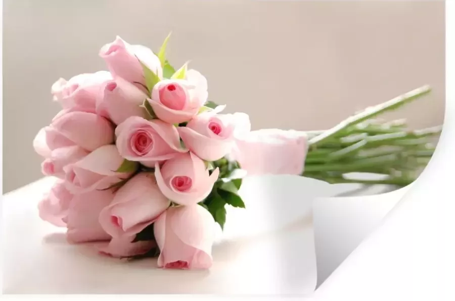 StickerSnake Muurstickers Sticker Folie Een boeket van roze roos op een witte tafel 90x60 cm Plakfolie Muurstickers Kinderkamer Zelfklevend Behang Zelfklevend behangpapier Stickerfolie