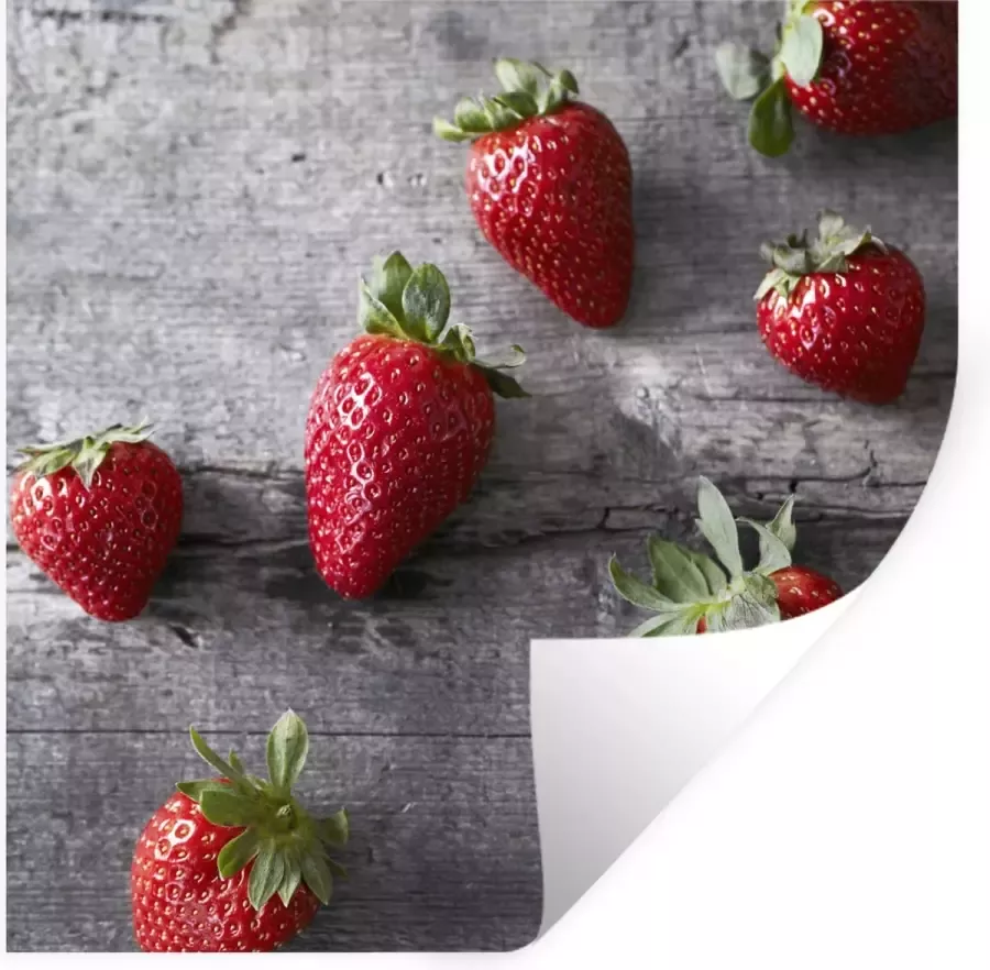 StickerSnake Muurstickers Aardbei Tafel Hout 100x100 cm Plakfolie XXL