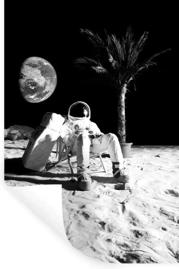 StickerSnake Muurstickers Sticker Folie Astronaut Zwart Wit Stoel 40x60 cm Plakfolie Muurstickers Kinderkamer Zelfklevend Behang Zelfklevend behangpapier Stickerfolie