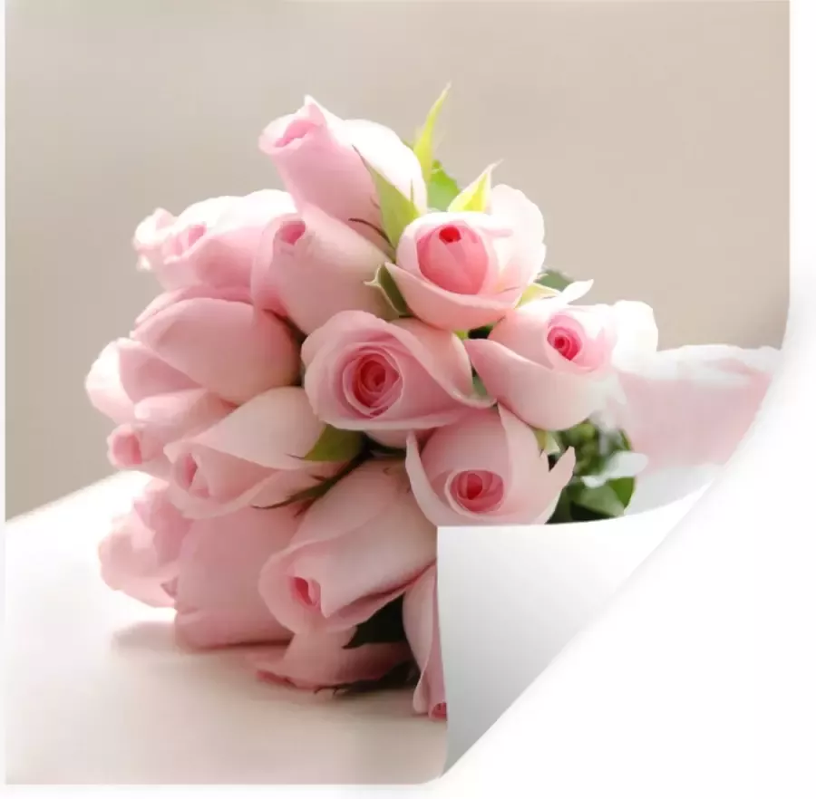 StickerSnake Muurstickers Sticker Folie Een boeket van roze roos op een witte tafel 30x30 cm Plakfolie Muurstickers Kinderkamer Zelfklevend Behang Zelfklevend behangpapier Stickerfolie