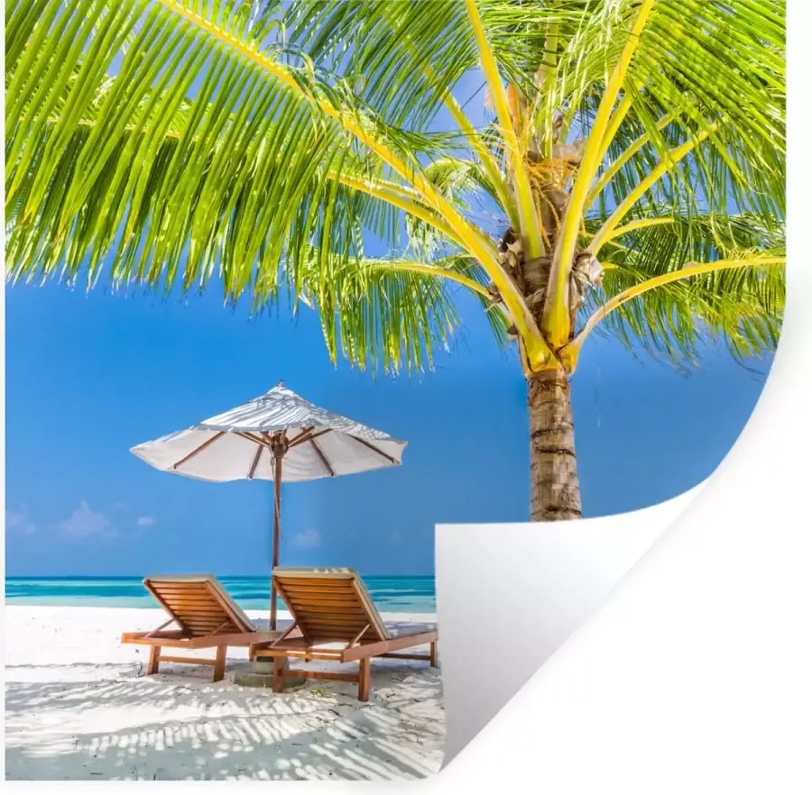 StickerSnake Muurstickers Sticker Folie Palmboom Strandstoel Parasol 120x120 cm Plakfolie Muurstickers Kinderkamer Zelfklevend Behang XXL Zelfklevend behangpapier Stickerfolie