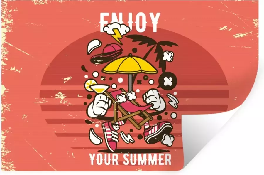 StickerSnake Muurstickers Sticker Folie Parasol Zomer Vintage 90x60 cm Plakfolie Muurstickers Kinderkamer Zelfklevend Behang Zelfklevend behangpapier Stickerfolie