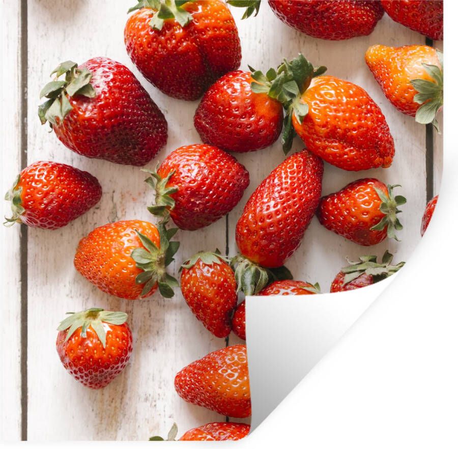 StickerSnake Muurstickers Sticker Folie Aardbei Fruit Tafel 100x100 cm Plakfolie Muurstickers Kinderkamer Zelfklevend Behang XXL Zelfklevend behangpapier Stickerfolie