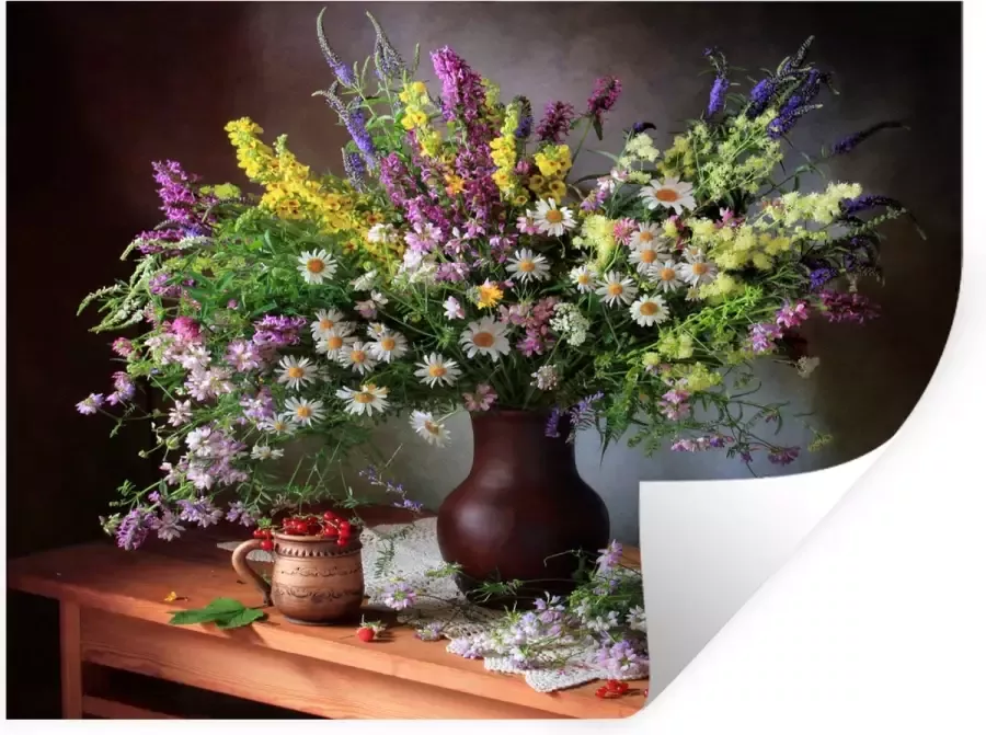 StickerSnake Muurstickers Sticker Folie Bloemen Tafel Stilleven Boeket Vaas 120x90 cm Plakfolie Muurstickers Kinderkamer Zelfklevend Behang Zelfklevend behangpapier Stickerfolie