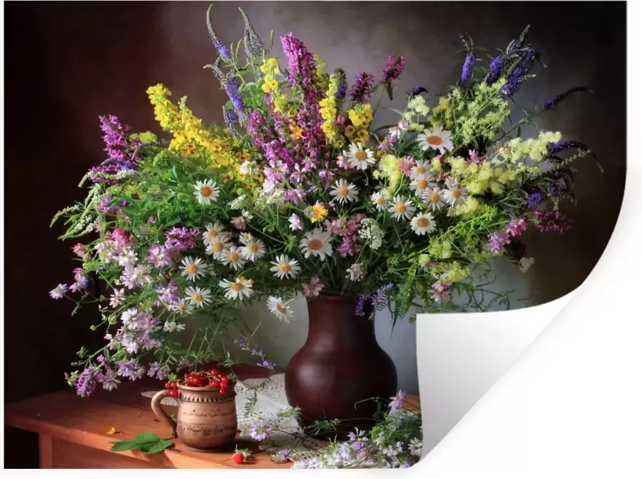 StickerSnake Muurstickers Sticker Folie Bloemen Tafel Stilleven Boeket Vaas 160x120 cm Plakfolie Muurstickers Kinderkamer Zelfklevend Behang XXL Zelfklevend behangpapier Stickerfolie