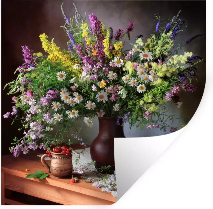 StickerSnake Muurstickers Sticker Folie Bloemen Tafel Stilleven Boeket Vaas 80x80 cm Plakfolie Muurstickers Kinderkamer Zelfklevend Behang Zelfklevend behangpapier Stickerfolie