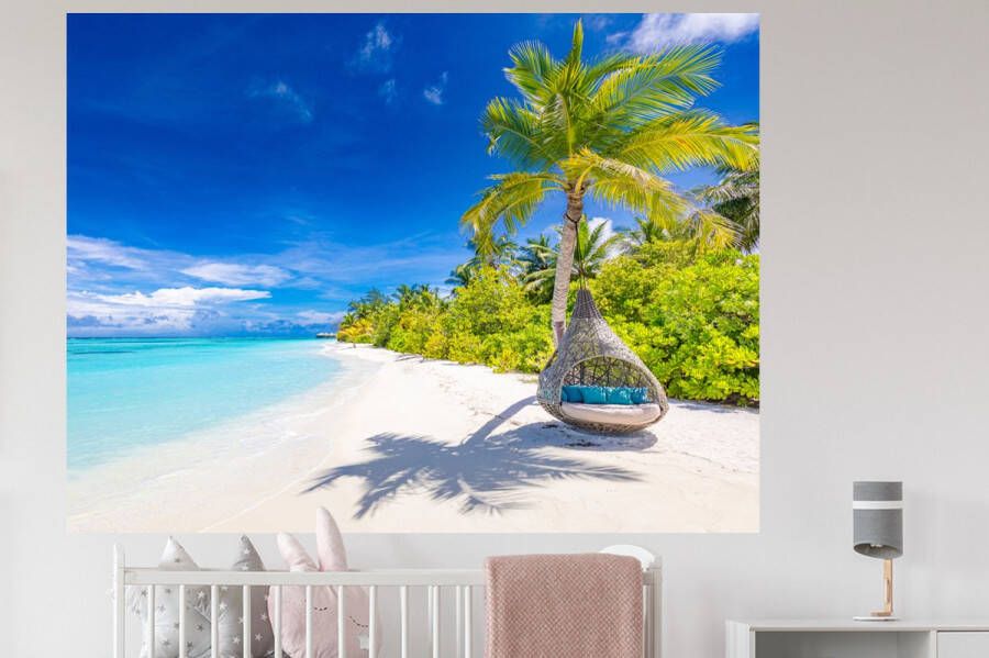 StickerSnake Muurstickers Sticker Folie Strand Palm Hangstoel 160x120 cm Plakfolie Muurstickers Kinderkamer Zelfklevend Behang XXL Zelfklevend behangpapier Stickerfolie