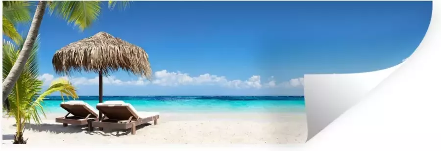 StickerSnake Muurstickers Sticker Folie Strand Parasol Zee 150x50 cm Plakfolie Muurstickers Kinderkamer Zelfklevend Behang
